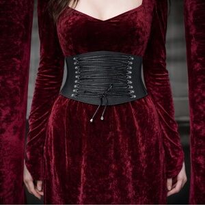 Black Corset Belt Elastic Snap Back Goth Punk Witchy Whimsigoth